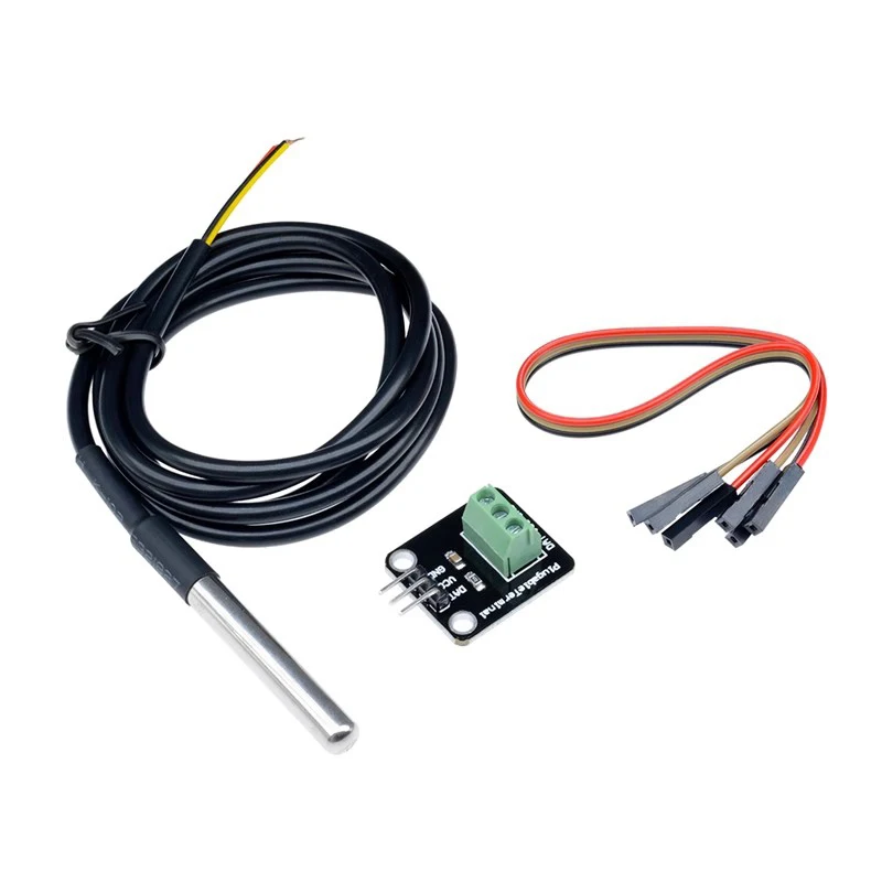 Kit de módulo de Sensor de temperatura DS18B20, Cable de Sensor Digital resistente al agua de 100CM, adaptador de Terminal de sonda de acero inoxidable para Arduino