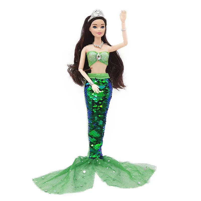 Muñeca sirena de 11 pulgadas, conjunto completo de múltiples articulaciones, muñeca móvil de 30cm de altura con falda de lentejuelas, traje, juguetes de vestir para niñas