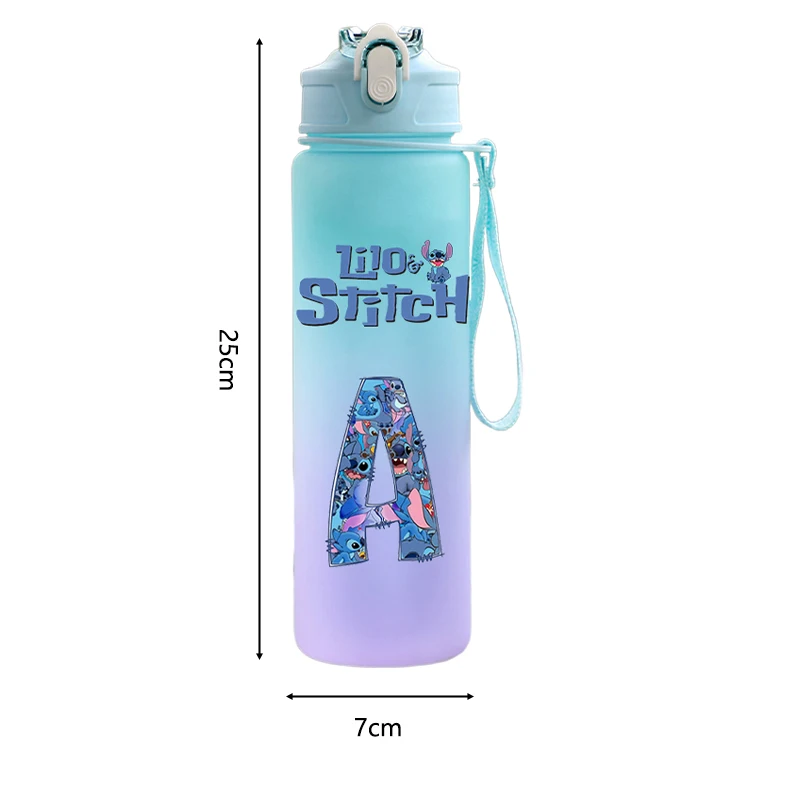 750ML Letter A-Z พิมพ์ Lilo Stitch ขวดน้ําขนาดใหญ่ความจุดื่มแบบพกพาการ์ตูนอะนิเมะกีฬากลางแจ้งถ้วยน้ําเด็กของขวัญ