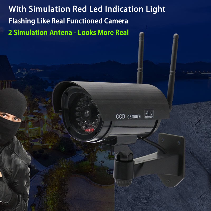 Dummy Wireless Camera Plastic Fake CCTV Camera With Simulation Antena Red Led Flashing AA Battery Surveillance Security System