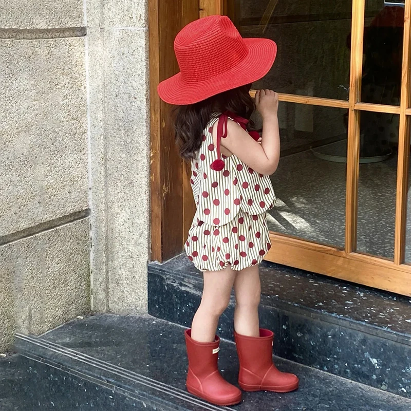 Conjunto de ropa de verano para niña, Tops y pantalones cortos, bombachos de lunares, pantalones cortos de PP, pantalones cortos de calabaza, camisetas sin mangas para niño pequeño