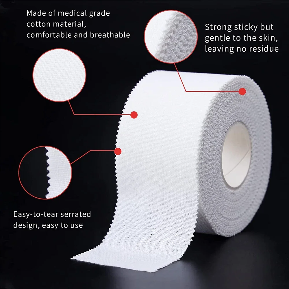 5 rollos 2,5/3,8/5cm deporte atlético impermeable algodón blanco boxeo cinta adhesiva soporte para lesiones por tensión vendaje de encuadernación deportivo