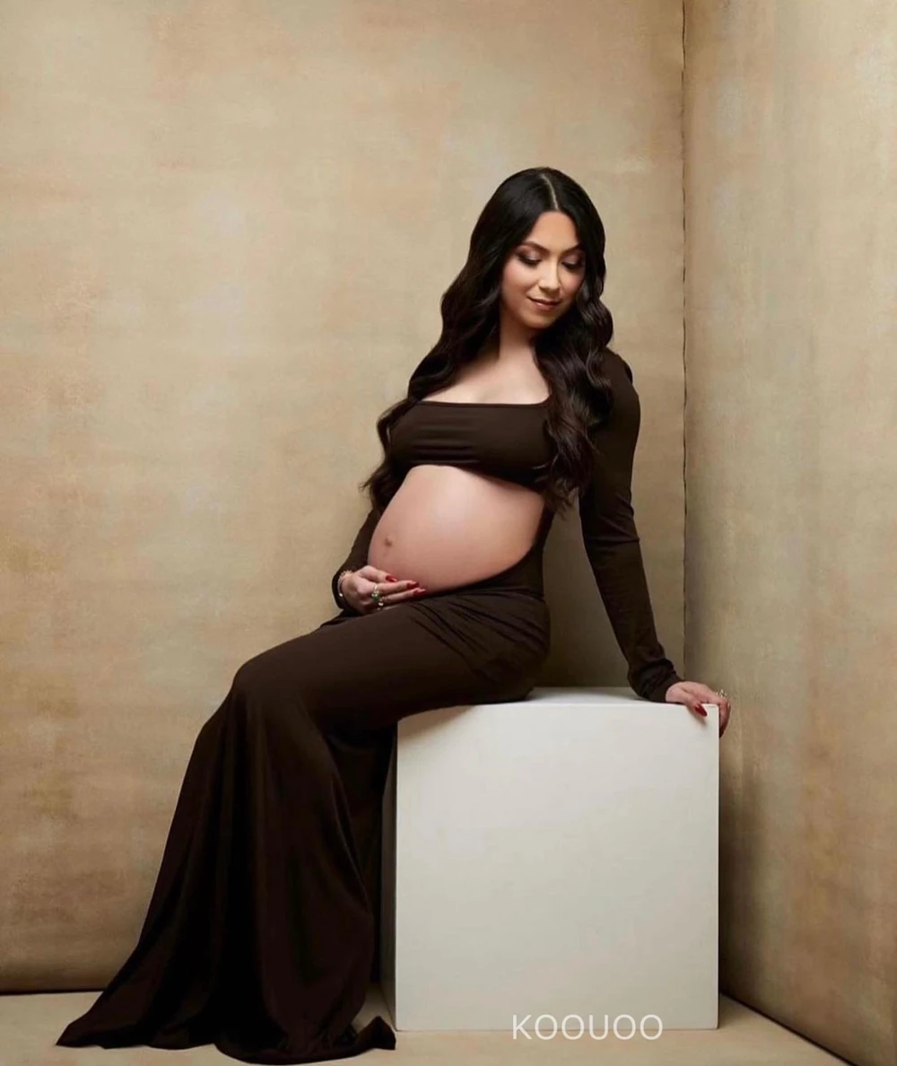ชุดคลุมท้องสําหรับถ่ายภาพเซ็กซี่ตัดด้านหน้าเปิดBackless Maxiชุดงานแต่งงานการถ่ายภาพเสื้อผ้าสตรีมีครรภ์