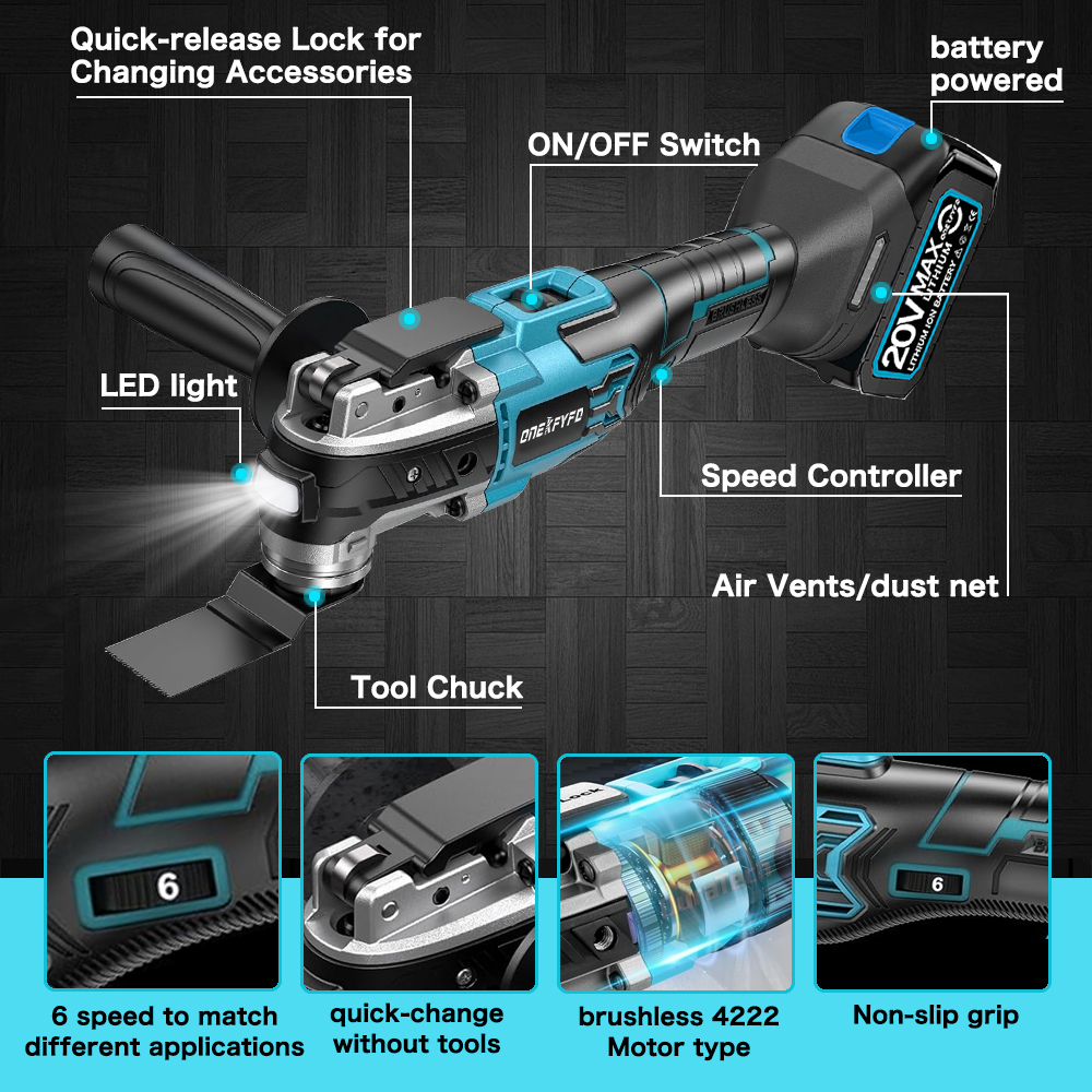 ONEKFYFD Brushless Oscillating Variable Speed Trimmer Saw Renovation Power Machine Multi-function Tool for Makita 18V Battery