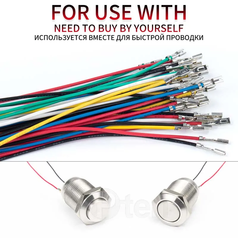 8 10 12 16 mm 3/6/12/24/110/220V pins high head small Waterproof Metal Push Button Switch LED Light Self-locking/Self-reset