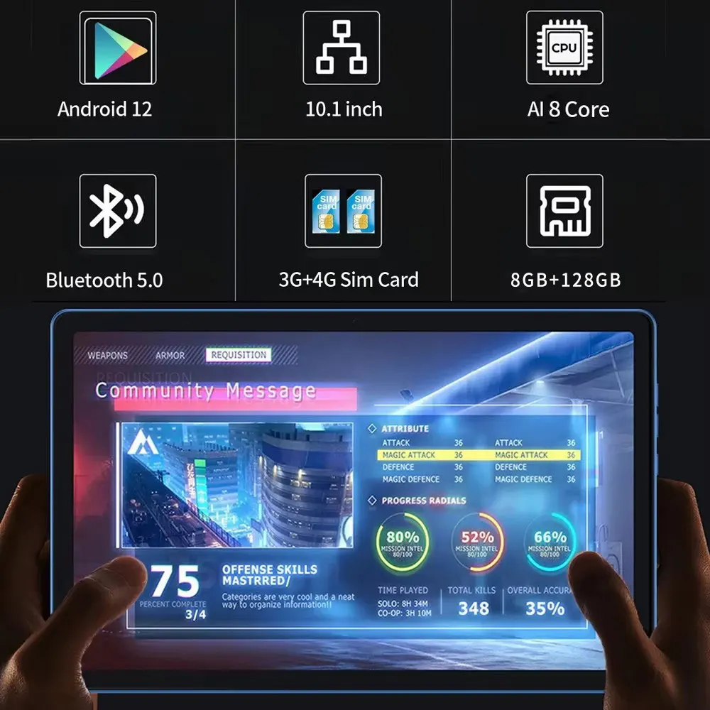 【NUEVO】BDF Y7 Max Android 12 Tablet 10,1 "HD + 90Hz pantalla dhev Rheinland Octa Core Cpu 8GB RAM 128GB ROM 8000mAh 18W 4G LTE Tab