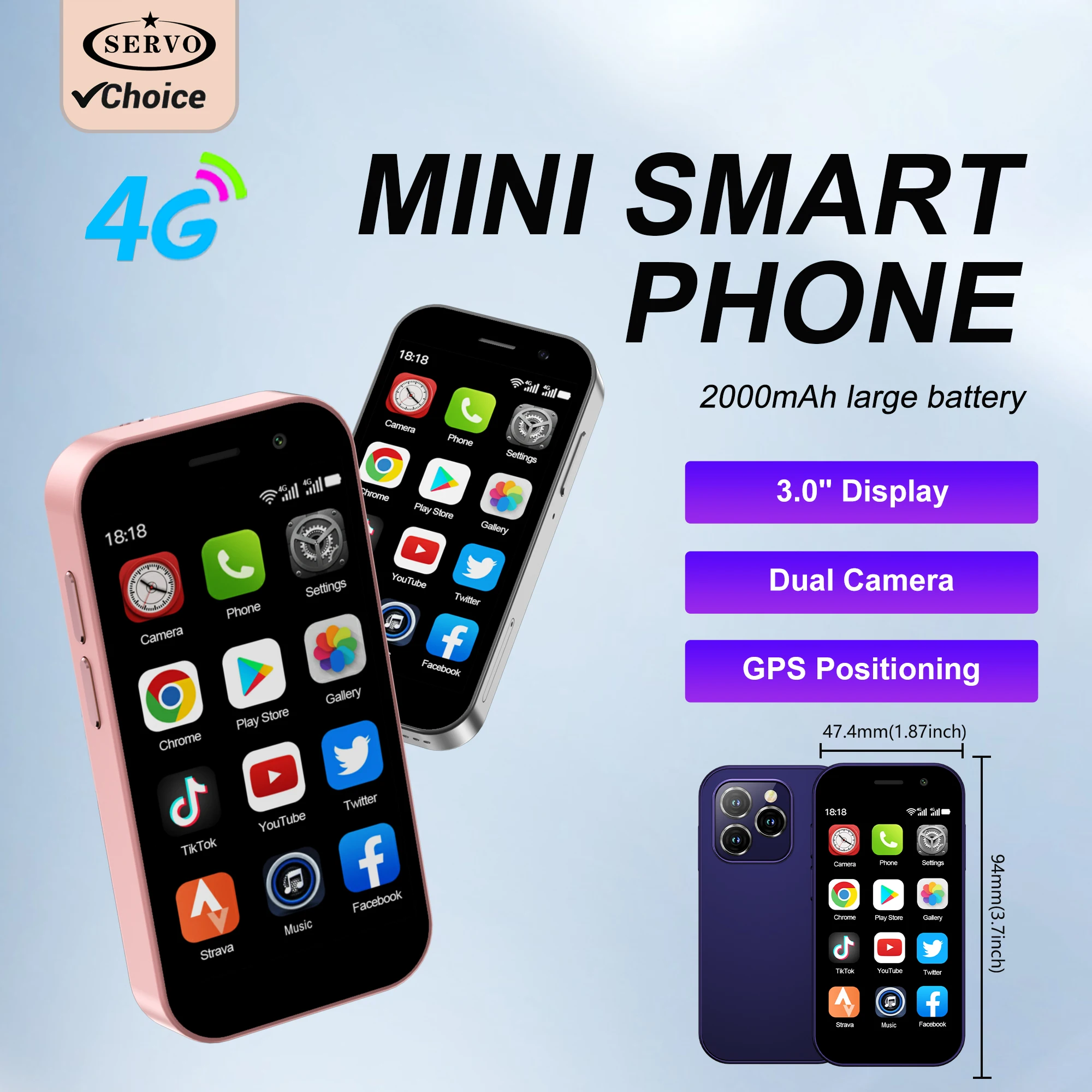 ลดราคา SERVO KING8000 สมาร์ทโฟนจิ๋ว 4G ระบบแอนดรอยด์ หน้าจอ 3.0 นิ้ว ระบบจดจำใบหน้า หน่วยความจำ 2+16GB รองรับ WIFI GPS โทรศัพท์มือถือขนาดเล็ก พร้อม Play Store