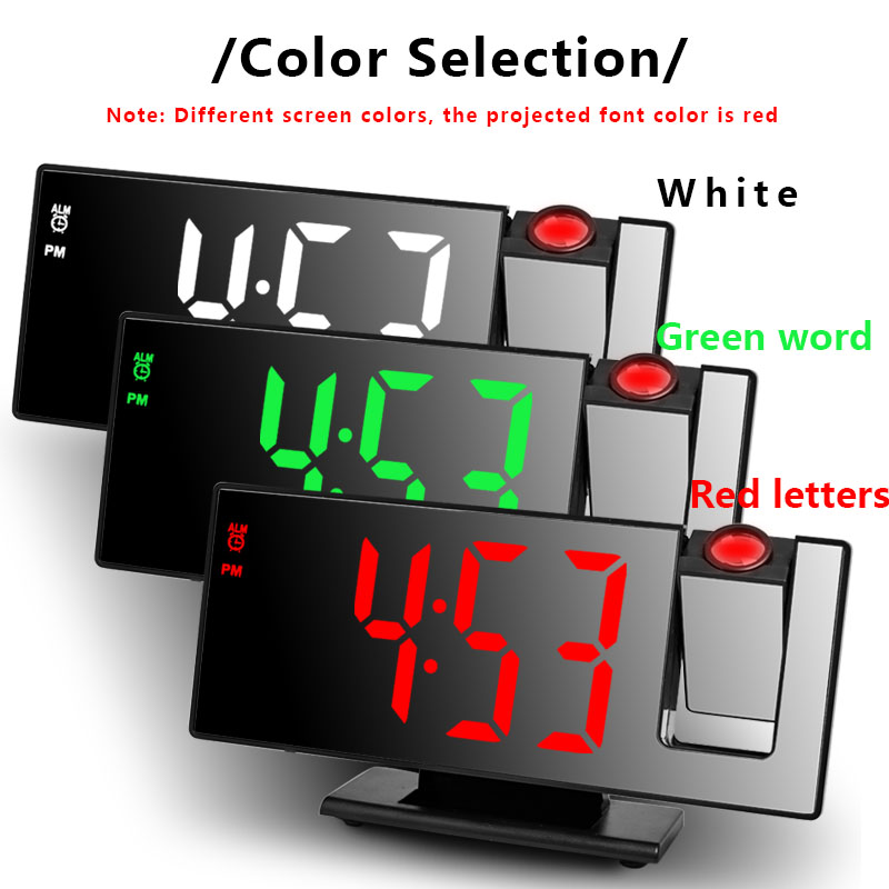 Reloj despertador de proyección multifuncional con espejo, reloj luminoso inteligente para dormitorio, pantalla grande, 1 ud.