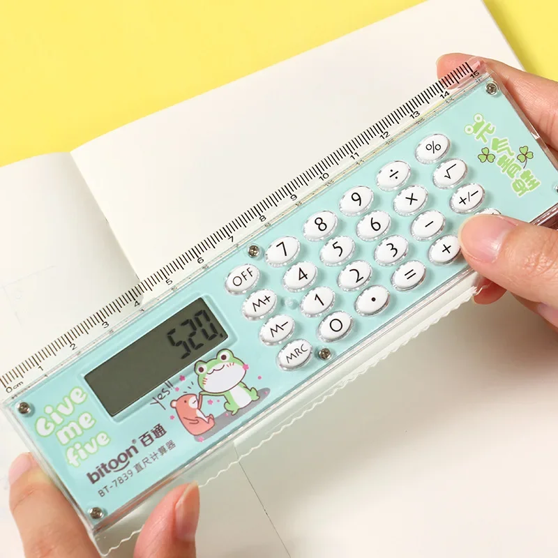 Kawaii dos desenhos animados mini régua calculadora multifuncional 15cm régua com calculadora estudantes papelaria material escolar de escritório