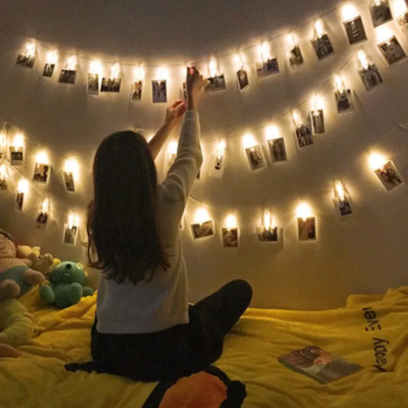 ไฟ LED String 2 M/5 M/10 M ภาพคลิปไฟ Fairy กลางแจ้ง USB ดําเนินการ Garland ตกแต่งต้นคริสต์มาสงานแต่งงาน Decor