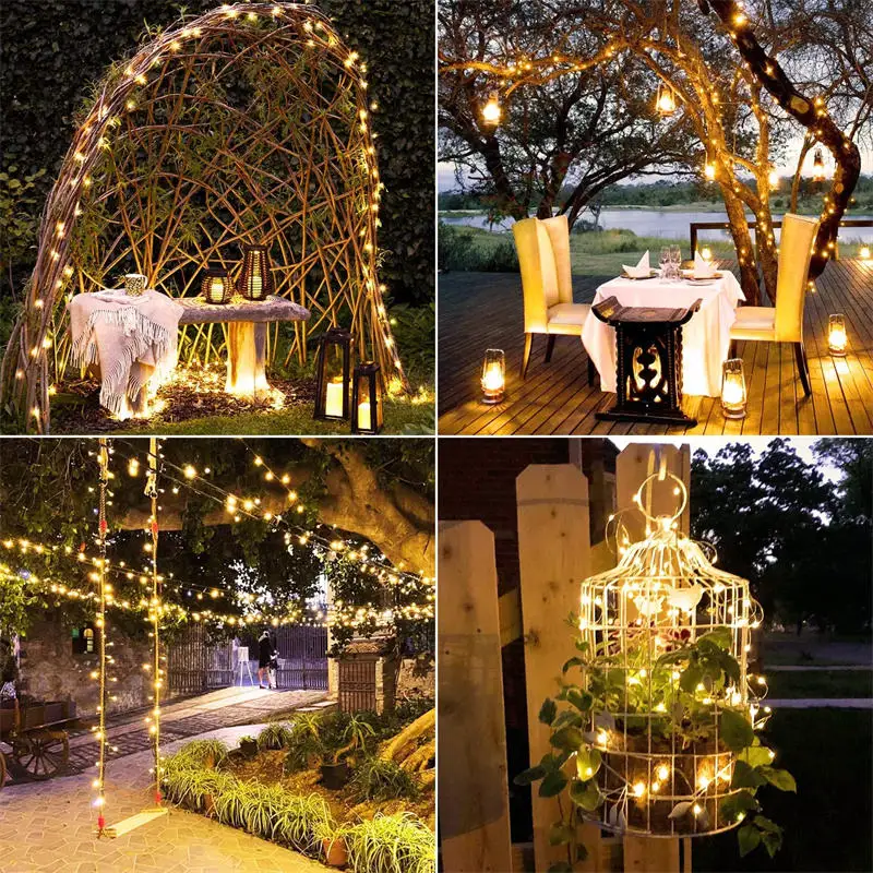 ไฟ LED พลังงานแสงอาทิตย์สวนกลางแจ้ง Fairy String Light LED Twinkle โคมไฟกันน้ําสําหรับคริสต์มาส Patio Tree PARTY 6 M/12 M/23 M/33 M