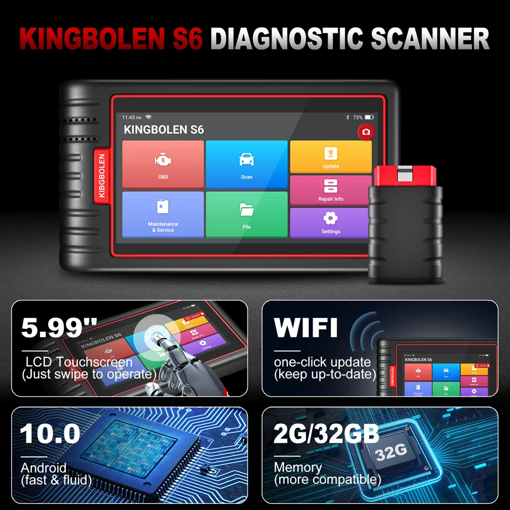 KINGBOLEN S6 Vollsystem-OBD2-Scanner, professionelles Diagnosetool mit 28 Reset-Funktionen, EOBD-Scan-Tool FCA SGW, kostenloses Update