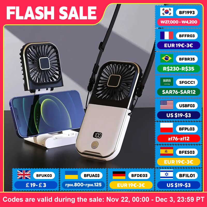 3000mAh แบตเตอรี่ ขับเคลื่อนพัดลมมือถือขนาดเล็กแบบพกพากลางแจ้งพัดลมคอ USB ชาร์จ 180 °   เครื่องทําความเย็นแบบตั้งโต๊ะไร้สายแบบพับได้