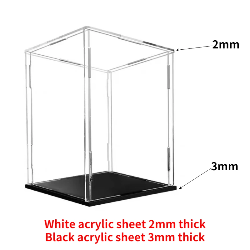 Vetrina in acrilico Scatola di plastica Scatola di immagazzinaggio a cubo Trasparente Piccola vetrina antipolvere per oggetti da collezione, bambole, modello di auto