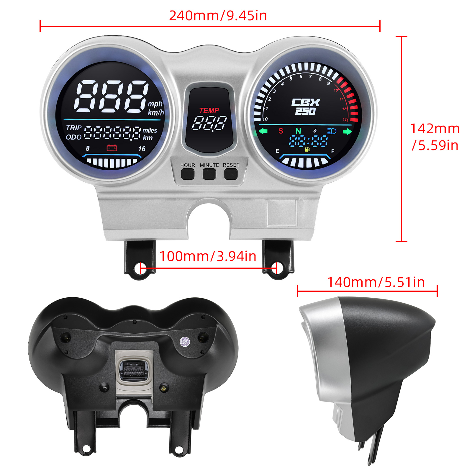 LED Digital 12V Motorcycle Speedometer Gauge Tachometer Odometer Dashboard For Honda CBX250 CBF250 Twister 2001-2008 Waterproof