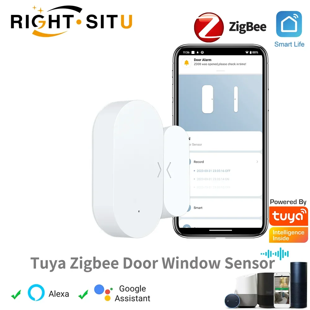Tuya Zigbee capteur de porte détecteur de fenêtre de sécurité à domicile intelligent porte coulissante automatique capteur de Contact magnétique Alexa Google