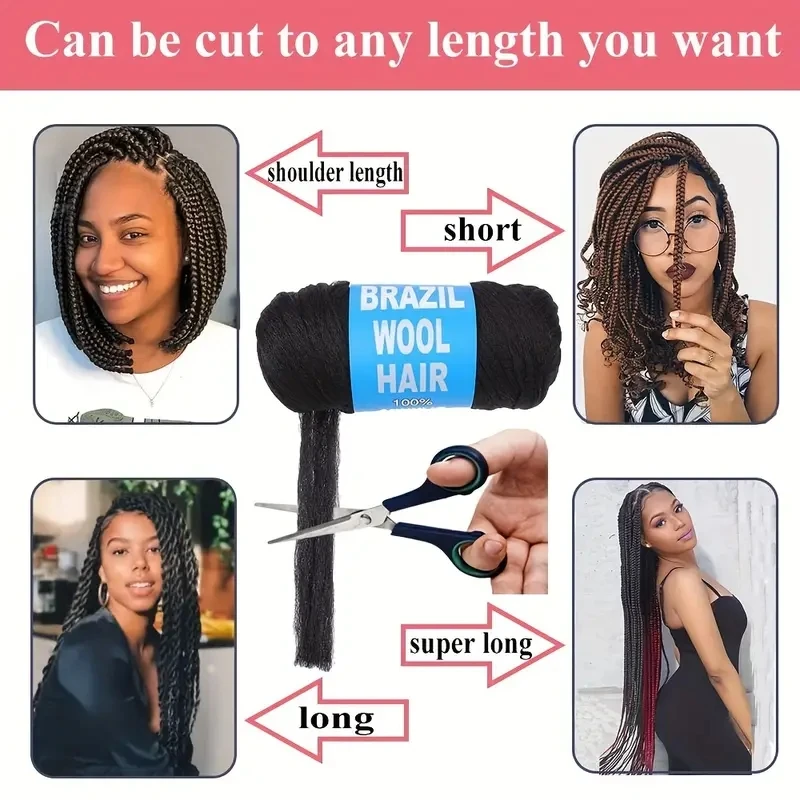 4-10 rolos de fio acrílico de cabelo de lã brasileira preta para cabelo de crochê sintético africano tranças jumbo tranças torção wraps70g/rolo