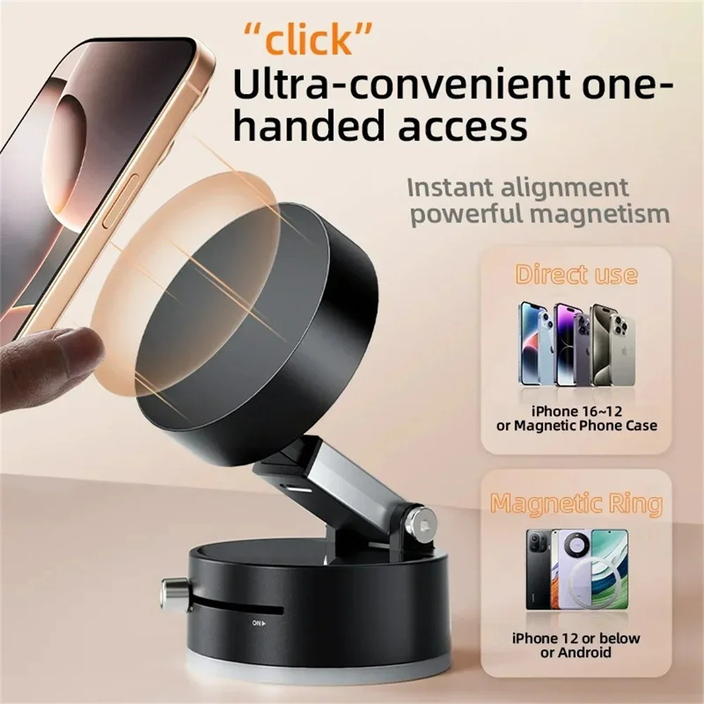 Soporte para teléfono plegable, soporte magnético fuerte para teléfono de coche, soporte para teléfono para salpicadero 360 °   Soporte GPS con ventosa de vacío giratoria en el coche