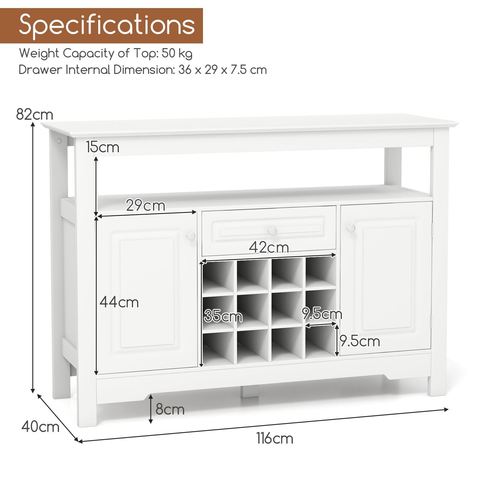 GOFLAME Wooden Storage Cabinet Freestanding Bar Buffet Sideboard with Wine Rack Drawer