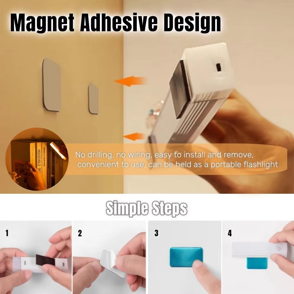 Luz LED recargable con Sensor de movimiento para armario, luz nocturna de inducción, lámpara de barra portátil para cocina, mesita de noche, armario, pasillo