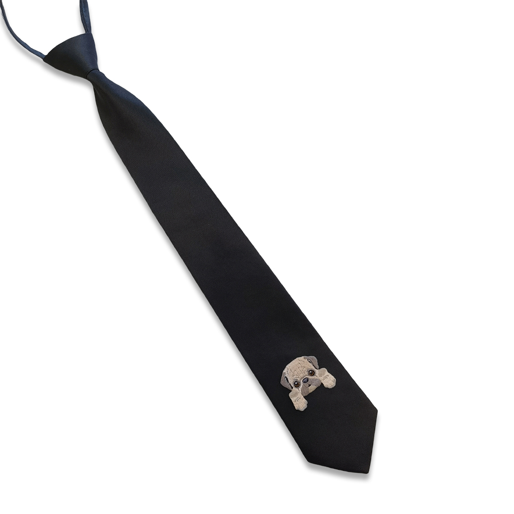 49CM Dierenborduurwerk Luie stropdas Homecoming Student Rits Stropdas Jk Kraag Effen kleur Zwarte stropdas voor academische nachtclubstijl