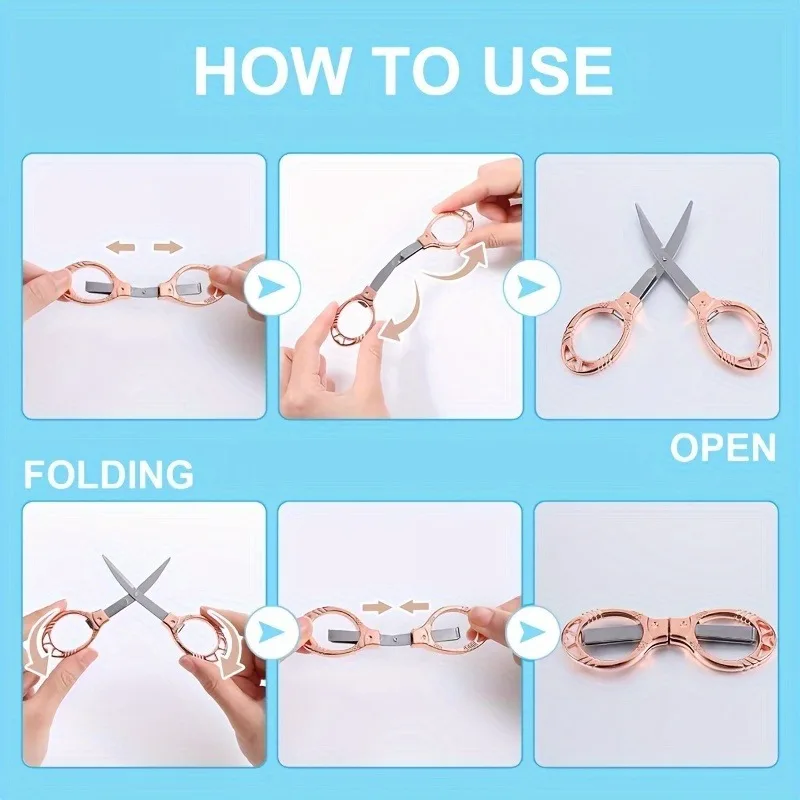Simple Portable Folding Scissors Solid Color Glasses Shape Paper Cutters Students Handmade DIY Tools School Office Supplies