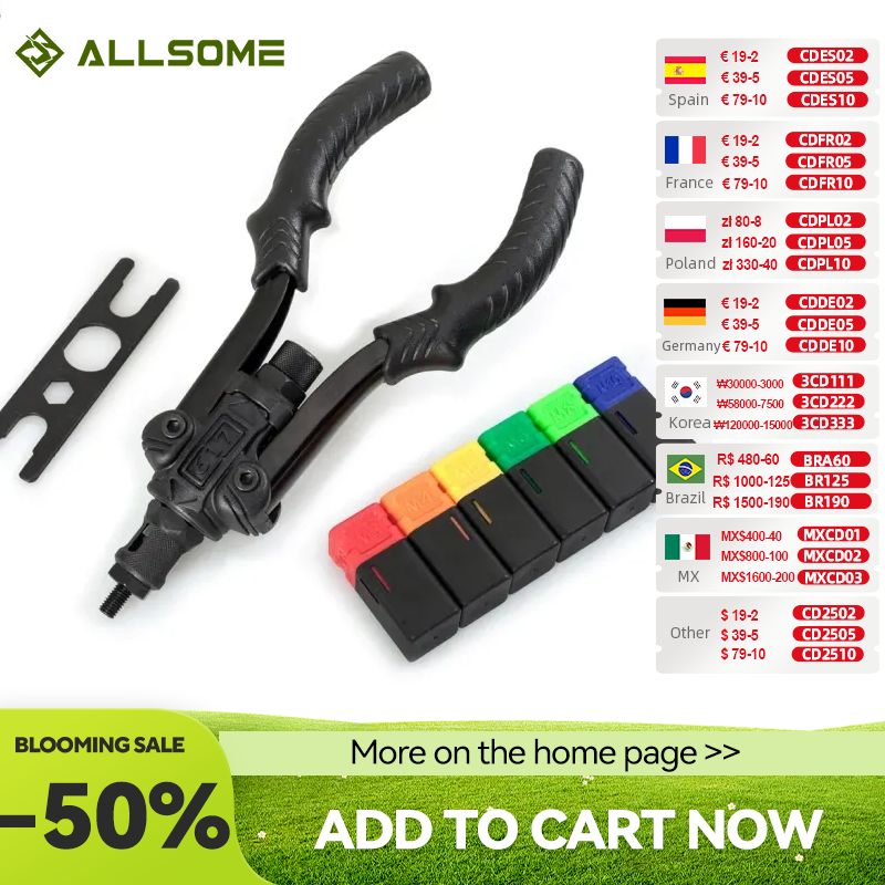 ALLSOME Professionelle Niet Setter Kit Hand Gewinde Niet Mutter Werkzeug mit 6 Metric Dorne M3 M4 M5 M6 M8 M10 HT2886