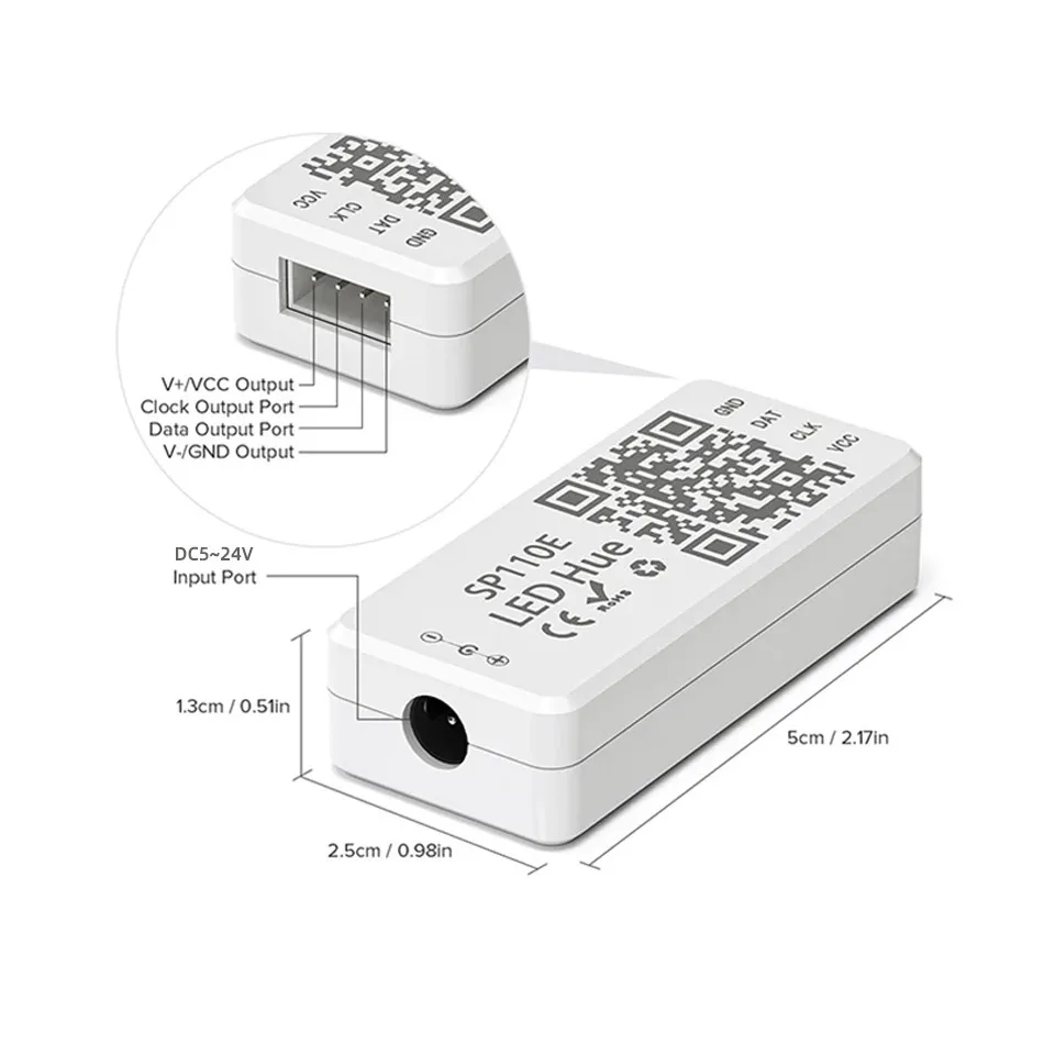 SP110E Controller RGB Bluetooth Smart APP 5V 12V 24V 1024 Pixel per WS2811 WS2812B APA102 SK6812 SPI Luce di striscia LED indirizzabile