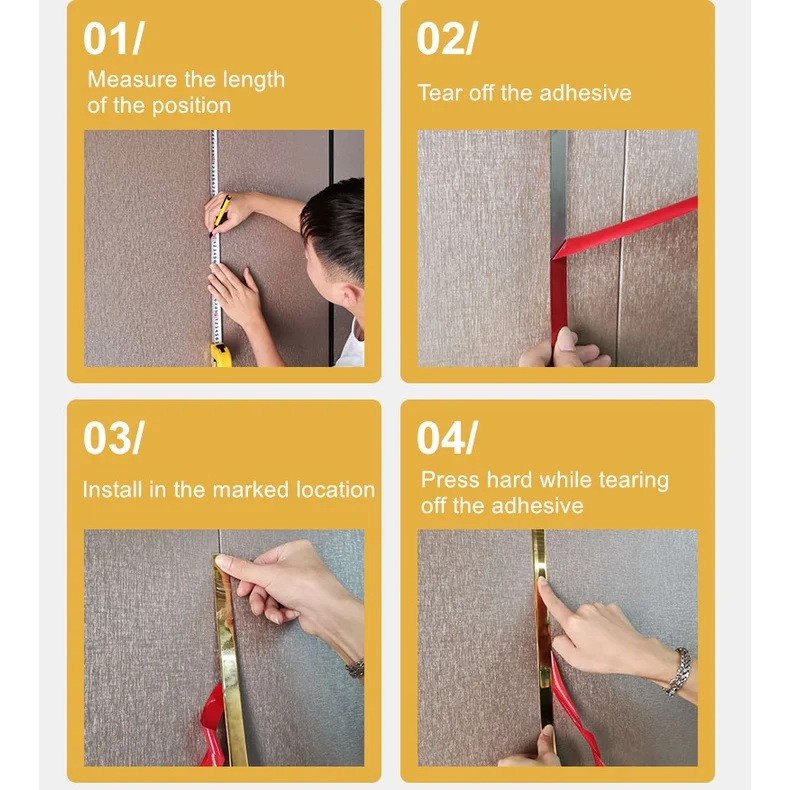 1 Cuộn Vàng Decal Dán Tường Phẳng Bằng Thép Không Gỉ Đường Nét Trang Trí Titan Tường Trần Edge Dải Gương Trang Trí Phòng Khách