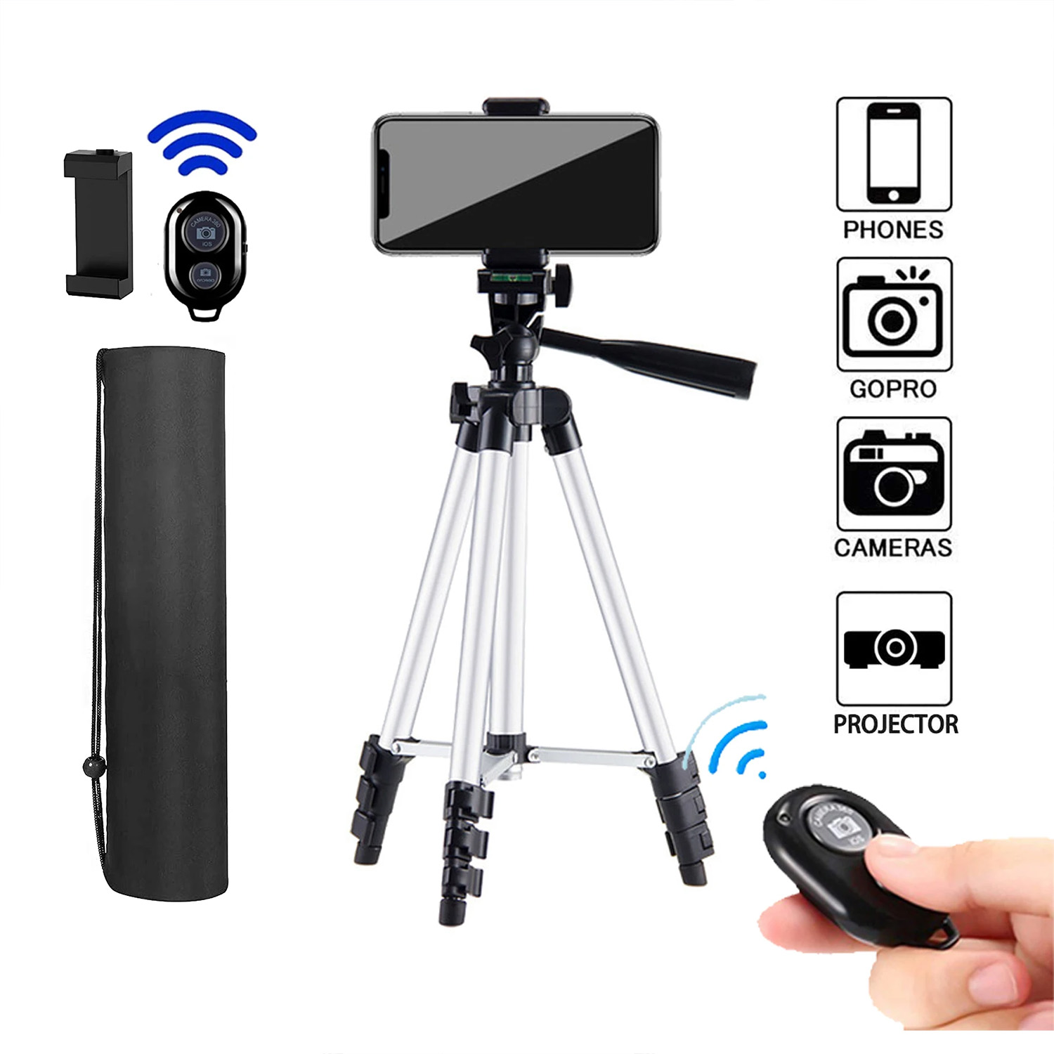Portable Tripod for Phone Lightweight Camera Tripod Stand with Bluetooth Selfie Remote Phone Holder for Phone Video Photography