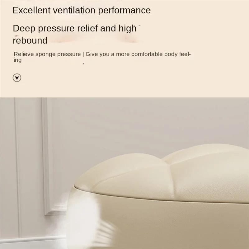 X&D Exquisite Saddle Leather Small Stool Movable And Rotatable Home Shoe Changing Stool With Backrest Living Room Pulley Stool