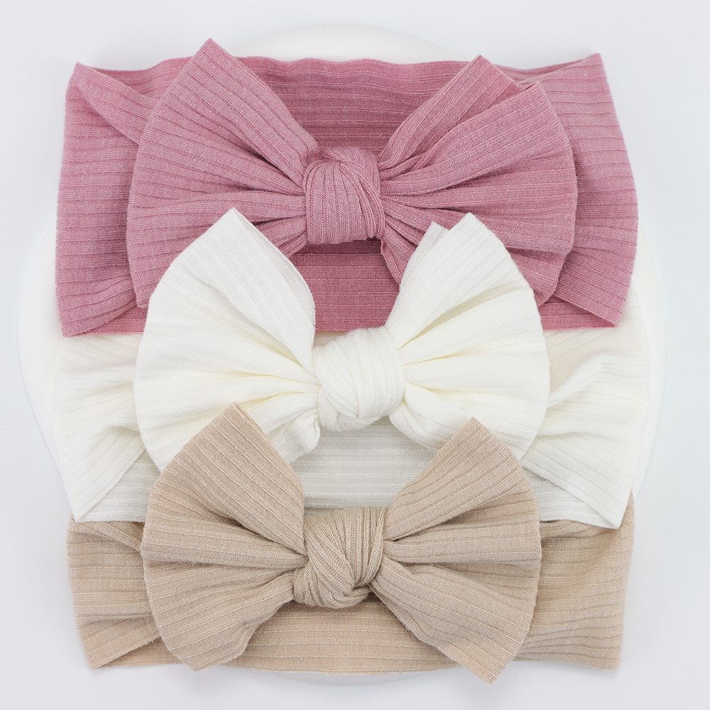 3 ชิ้น/ล็อตถักเด็กแถบคาดศีรษะโบว์ทารกแรกเกิดนุ่มยืดหยุ่นไนลอนHeadbandsสําหรับเด็กผู้หญิงTurbanทารกอุปกรณ์เสริมผมเด็กHeadwear
