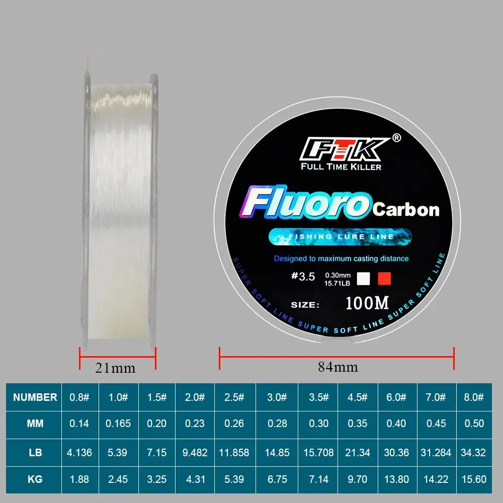 Lenza da pesca con esca in fluorocarbonio da 100 m, pesca a mosca in fibra di carbonio, pesca selvaggia, pesca in mare, accessori per la pesca, strumenti, all'aperto