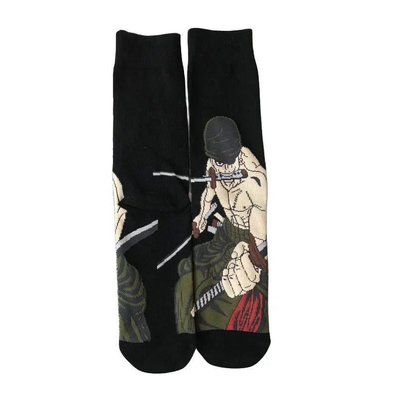 Calcetines de una pieza con dibujos animados de Anime Luffy Sauron Ace para hombre y mujer, calcetines creativos de algodón de longitud media deportivos a la moda para estudiantes, regalo