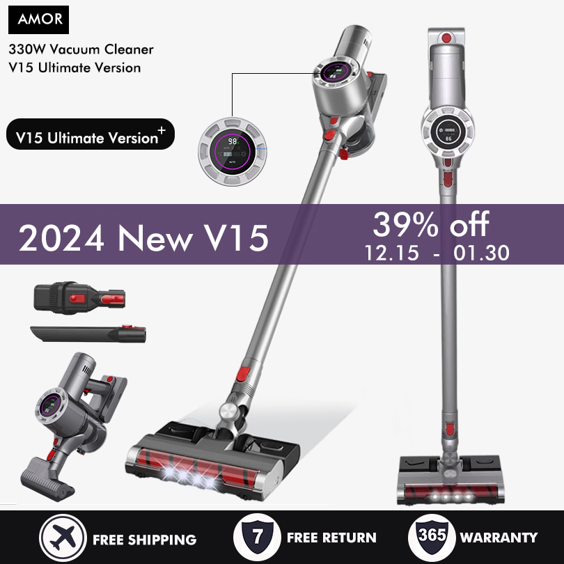 V 15無線携帯掃除機30 kPa吸引力330 Wデジタルモータ8 IN 1コードレス液晶ディスプレイ真空電池取り外し可能塵検知ランプ1.2 L真空カップ水モップダニ除去器