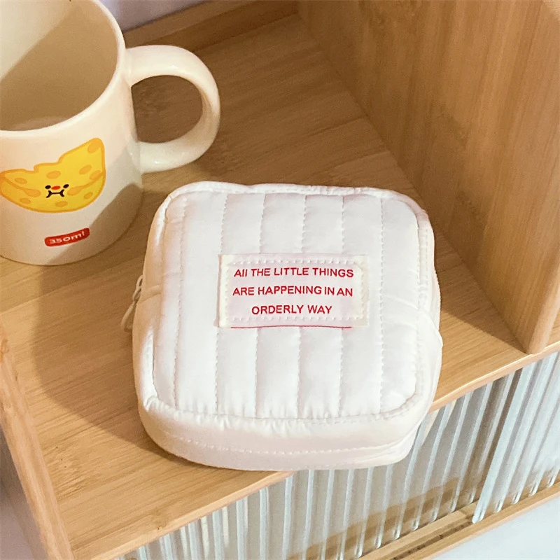 กระเป๋าเก็บลิปสติกสำหรับนักเรียน tas kosmetik เล็กทรงสี่เหลี่ยมแบบเรียบง่าย dompet koin ช่องพกพาได้ของเด็กผู้หญิงสไตล์เกาหลี