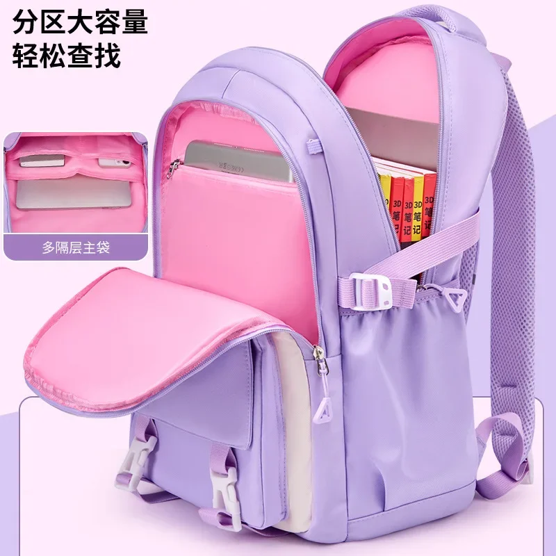 Ergonomic Lightweight and Load Reducing Backpack for Girls Waterproof Breathable Multi-layer Large Capacity Elementary School