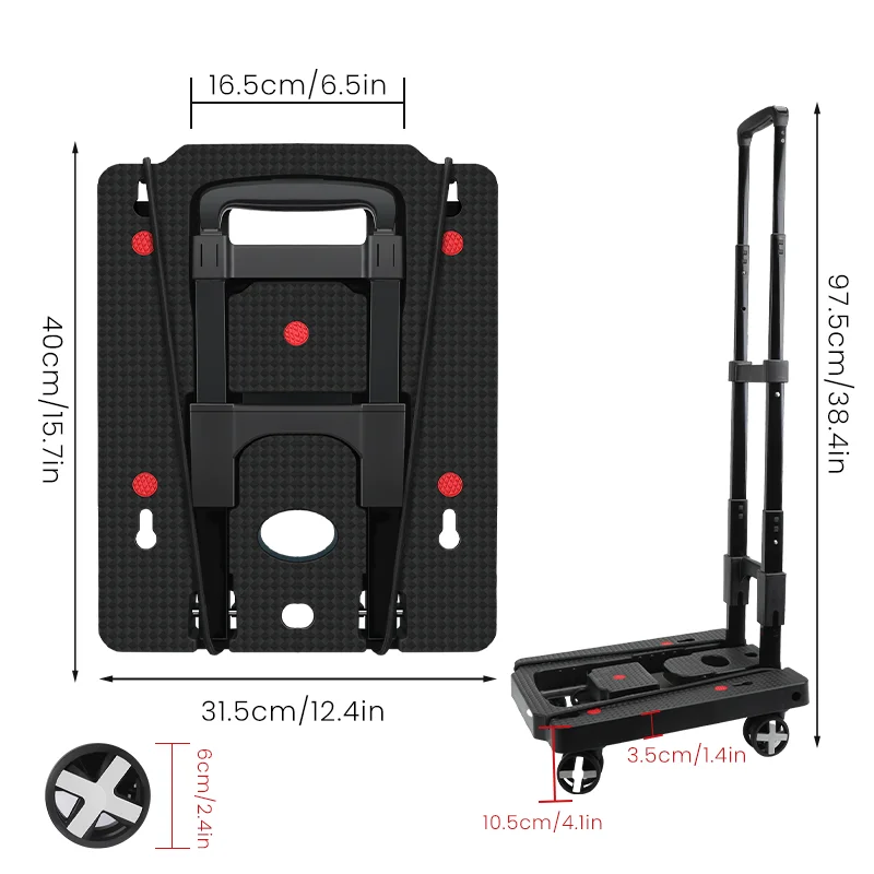 AIRAJ Folding Hand Truck Lightweight Dolly Foldable Luggage Cart with 4 Rotate Wheels, Utility Cart with Adjustable Handle