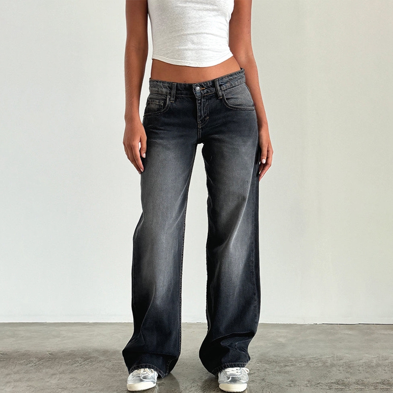 ผู้หญิง Y2K กางเกงยีนส์ขากว้างกางเกง Baggy ต่ําเอวกางเกงยีนส์ Casual Vintage หลวม Fit กางเกงยีนส์กางเกง Cyber Grunge Streetwear