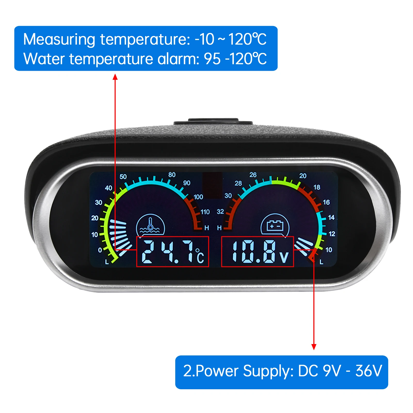 Digitales 2-in-1-LCD-Messgerät Voltmeter Wasser temperatur messer mit Sensor 120 npt 0 ~ Celsius Wasser temperatur anzeige für Auto 12V 24V