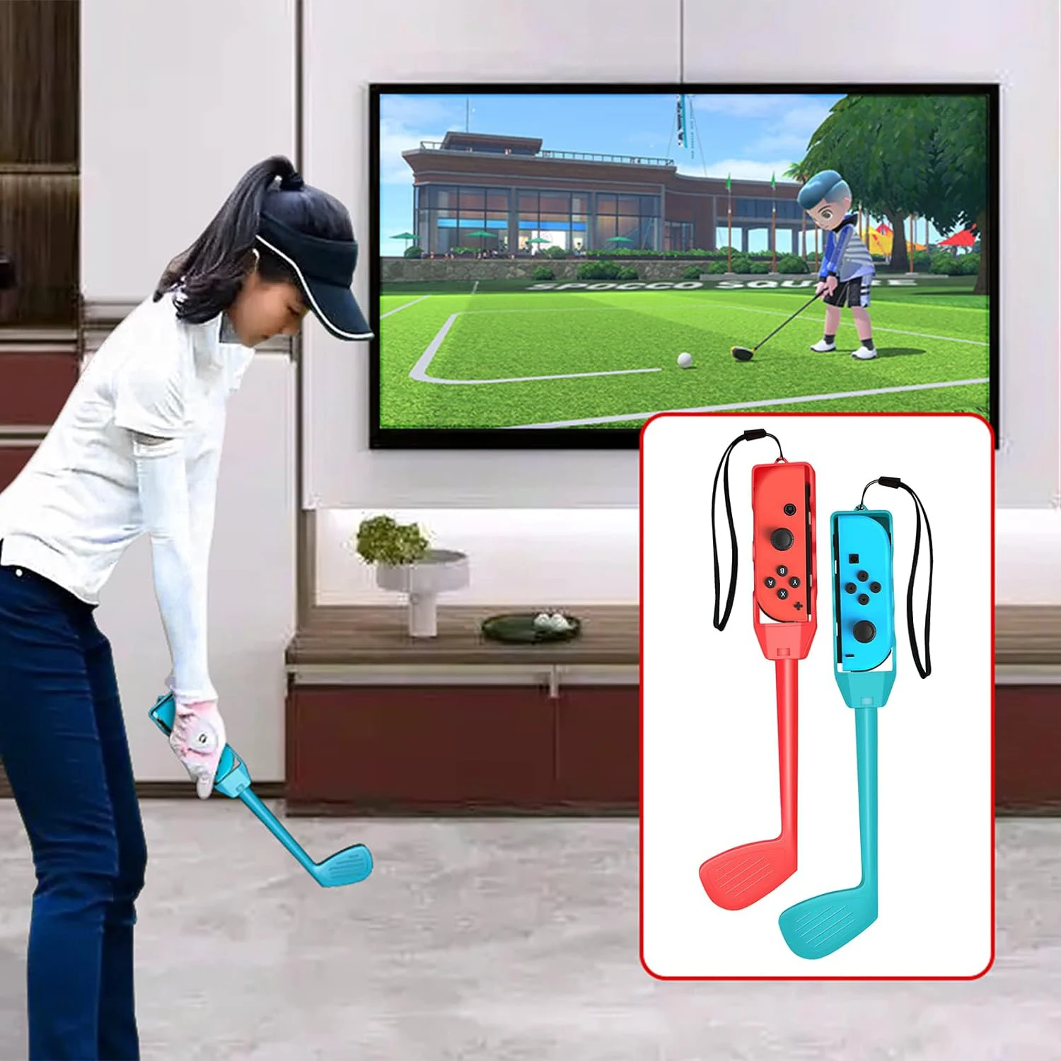 GAMINJA 10 em 1 Switch Pacote de acessórios esportivos para Nintendo Switch Oled Jogo Kit de acessórios esportivos com tacos de golfe Clubes de golfe
