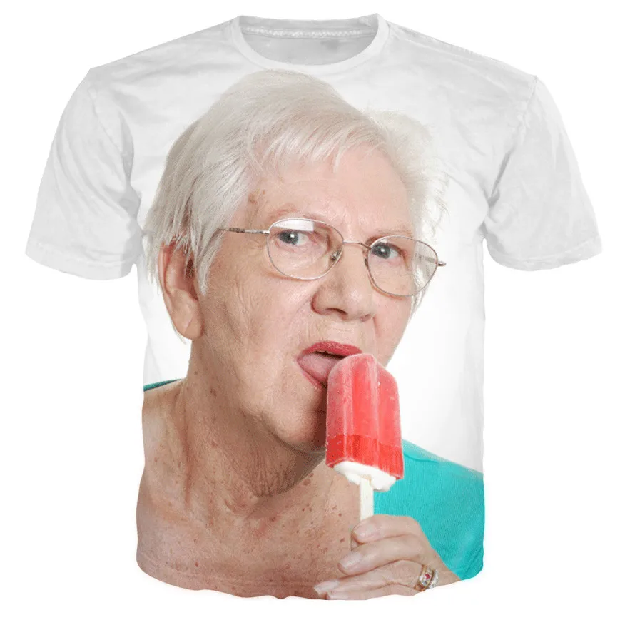 新しいファッションシニア女性なめる赤いアイスキャンディー 3d プリント夏メンズ Tシャツかわいいおばあちゃん楽しいアイスキャンディー半袖トップ 6xl