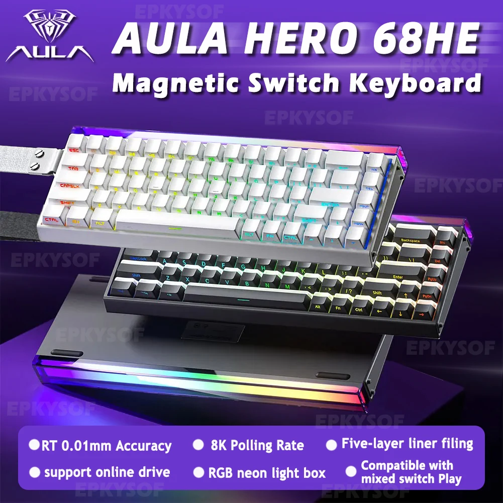AULA HERO 68HE Клавиатура с магнитным переключателем RGB Игровая механическая клавиатура Rapid Trigger 8K Проводная проводная клавиатура для киберспорта на заказ