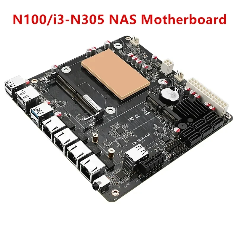 6-Bay N100 N150 i3-N305 N355 NAS Płyta główna Intel 4x i226-V 2.5G LAN 2*NVMe 6*SATA3.0 DDR5 Mini ITX Płyta główna PCIex1 Type-C