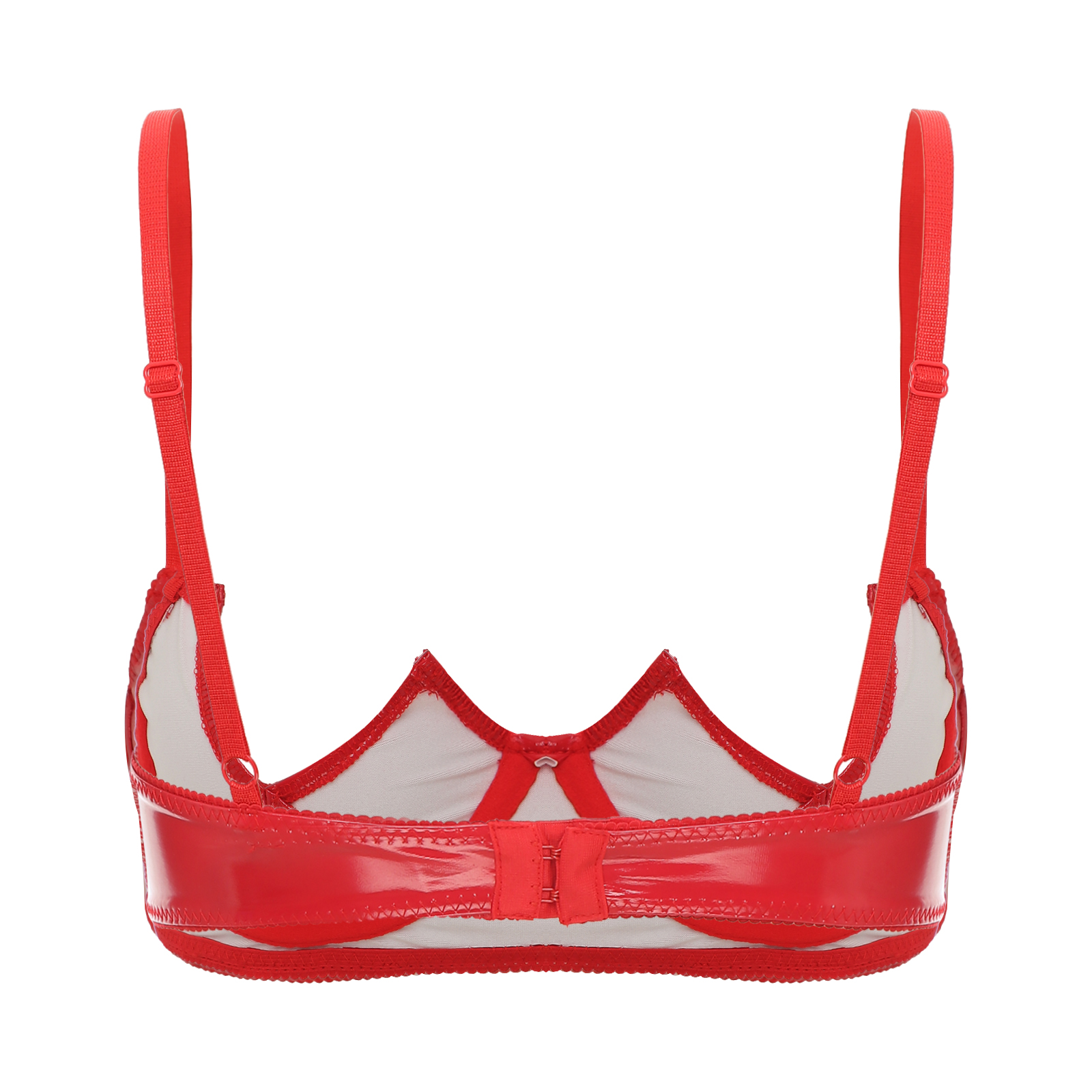 Sujetador de pecho abierto con aros y muesca en V para mujer, Tops, lencería, ropa interior, ropa para discoteca, aspecto húmedo, charol, pecho descubierto
