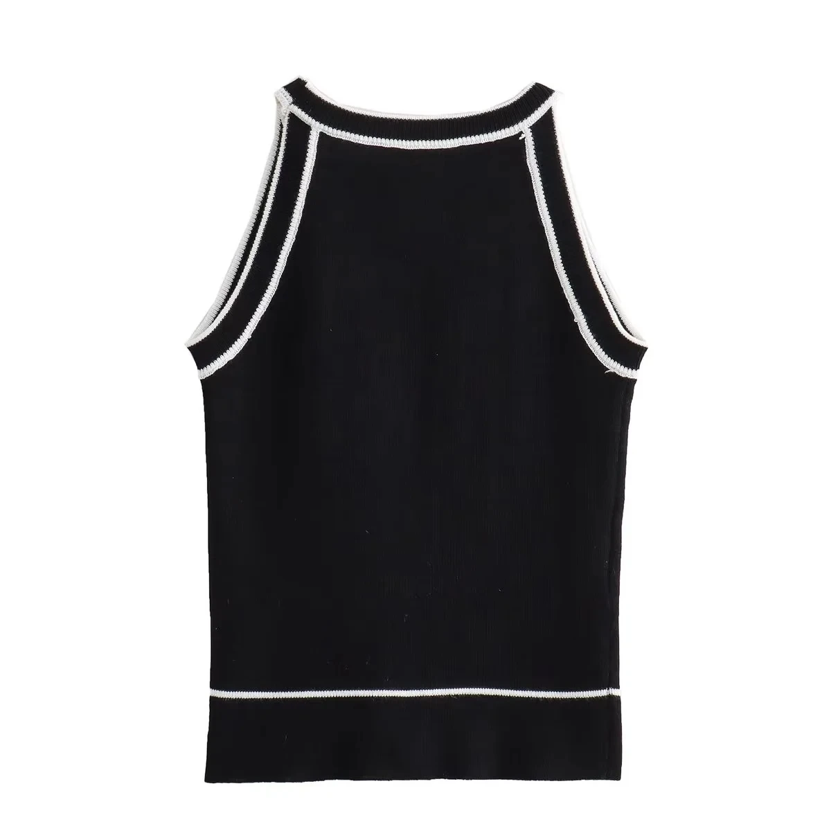 TRAFเสื้อสําหรับผู้หญิง2023 Crop Topสีดําเซ็กซี่ถักผ้าผู้หญิงเสื้อกั๊กTank Topหญิงอ่อนเยาว์ผู้หญิงเสื้อผ้า
