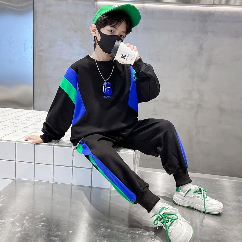 Ropa de primavera para adolescentes, conjunto de sudadera y pantalones con letras bordadas para niños, chándal de 2 piezas con parte superior e inferior a la moda