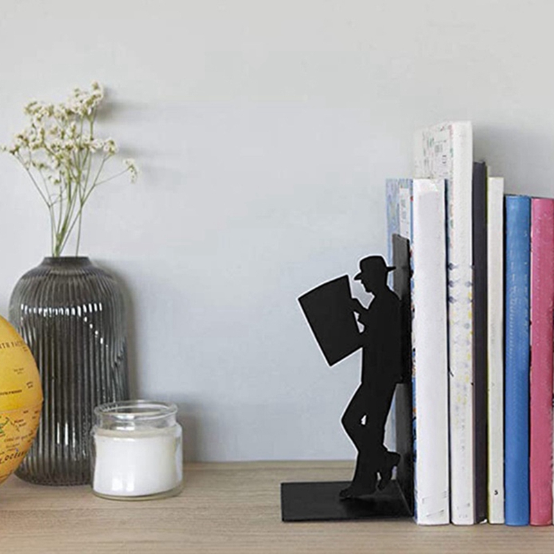Iron Figure Bookends Reading Book Support Retro Non-Skid Book Ends Stoppers For Shelves Home Office Desktop Decor