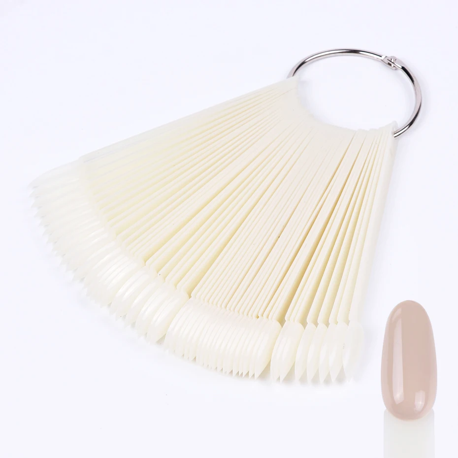 50 pçs dicas de exibição de unhas falsas claro natureza cor gráfico oval ventilador estilo uv gel polonês amostra mostra paleta prática manicure ferramentas