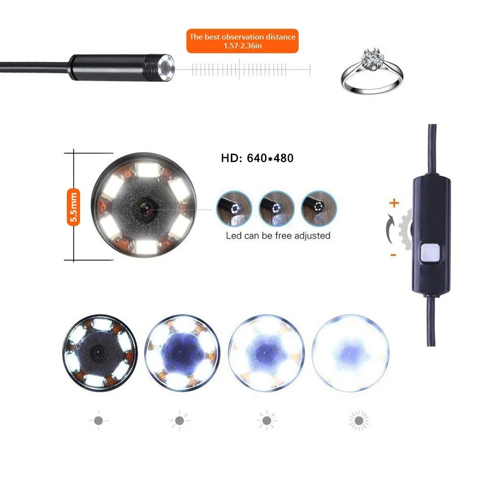New 7MM Android Endoscope Camera 3 IN1 Micro USB Type C Borescope Mini Camera Waterproof LED Car Inspection For HUAWEI XIAOMI PC